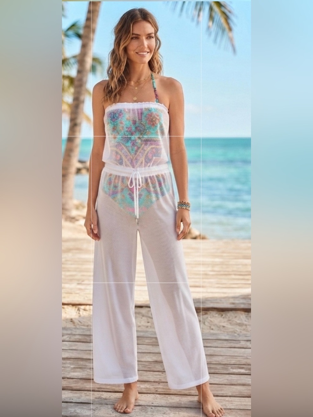 DOTTI Strapless Mesh Swim Cover Up Jumpsuit